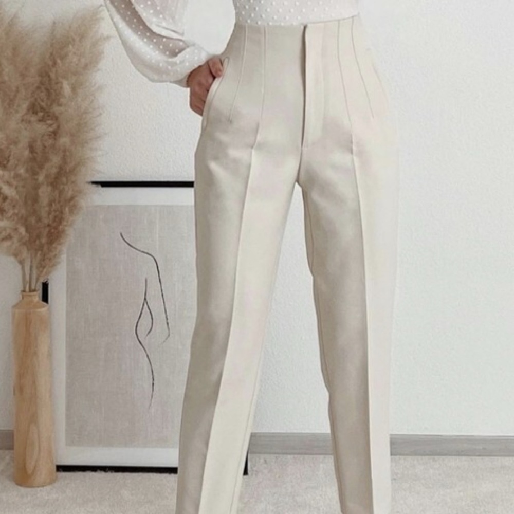Zara Cream High-Waisted Trousers - Picture 1 of 4